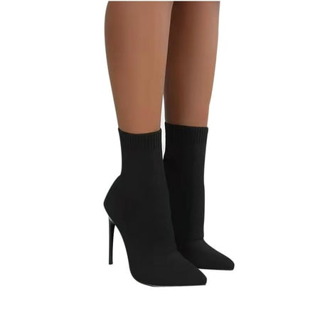 

Yoslce Knee High Boots Women Autumn And Winter New Heel Over The Knee Boots Flying Woven Stretch Wool Sleeve Fish Mouth Women s Boots black 43