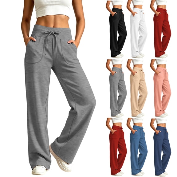 Wide Leg Sweatpants for Women High Waist Drawstring Sweatpants Casual Wide Leg Solid Color Trousers With Pockets For Daily Wear