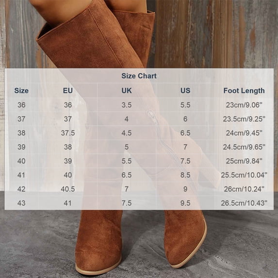 CYRBOKO Women's Tall Boots, Pointy Toe Chunky High Heel Zipper Round Toe Women's Shoes Khaki Size 9.5
