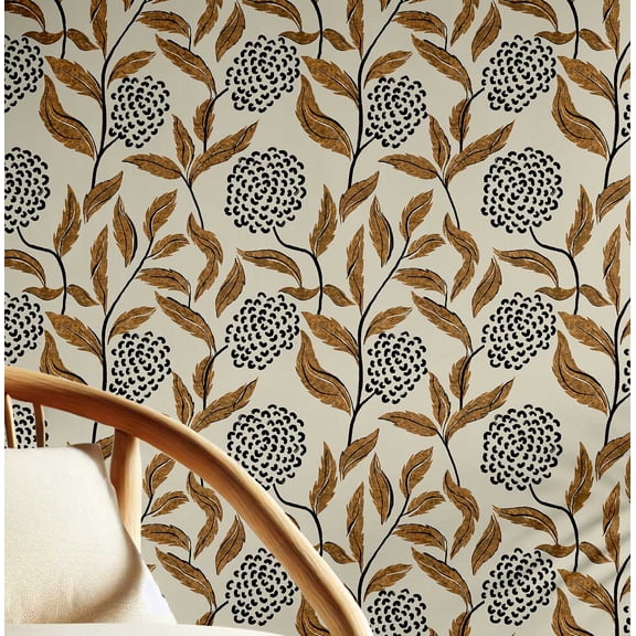 S4Sassy Peel and Stick Wall Covering, Chic Botanical Cluster Print Removable Walls Wrap - Beige Instant Wall Makeover Walls Mural for Bathroom, Laundry Room - Self-Adhesive Wallpaper Vinyl - 25"x120"