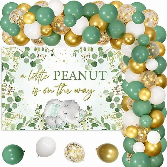 71Pcs Sage Green Elephant Baby Shower Decorations, Greenery Elephant Balloon Garland Arch Kit Party Favors, Jungle Safari Animal Birthday Party Supplies with Backdrop Latex Balloons