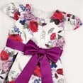 thumbnail image 5 of Mikilon Girls Vintage Floral Print Dress Festival Host Princess Dress Short Sleeve Waist Drawstring Dress, 5 of 8