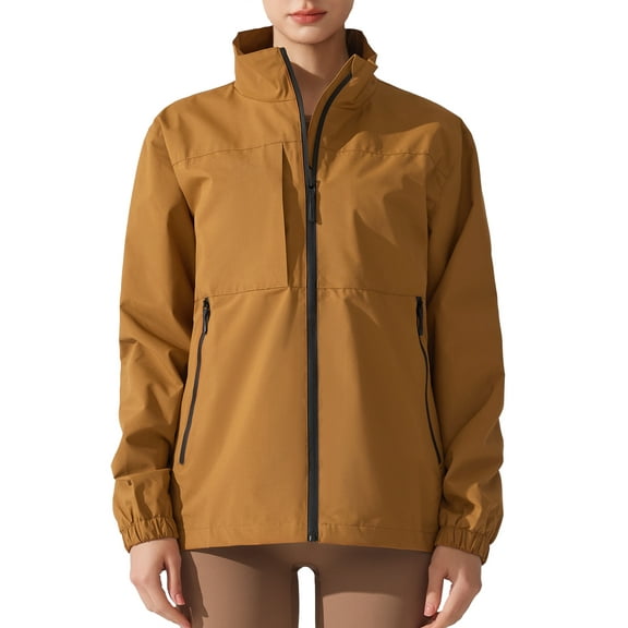 FEOYA Ladies Hooded Rain Jacket Women Waterproof Windbreaker Lightweight Outdoor Raincoat for Hiking Travel Autumn Spring L Yellow