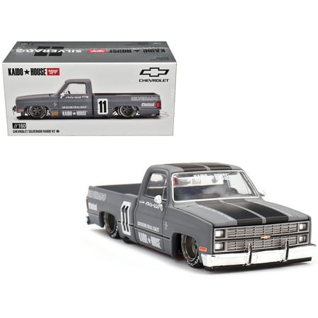 Chevrolet Silverado "KAIDO V2" Pickup Truck #11 Gray with Black Stripes (Designed by Jun Imai) "Kaido House" Special 1/64 Diecast Model Car by Mini GT