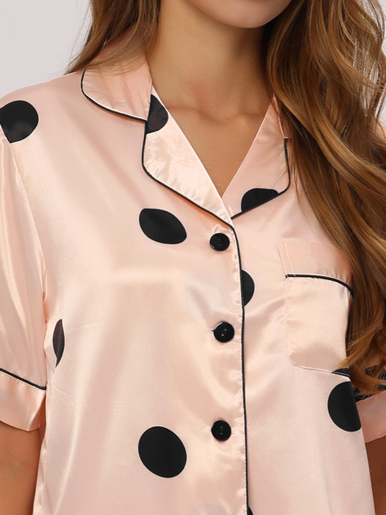 DARING DIVA Women's Satin Front Single Pocket Pajamas Sets XL Champagne Pink