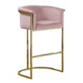 thumbnail image 1 of Tabouret de Bar en Velours Rose (Unité) avec Base en Métal Chromé Doré, 1 of 3