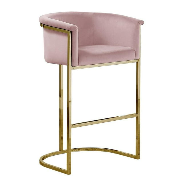 Tabouret de Bar en Velours Rose (Unité) avec Base en Métal Chromé Doré