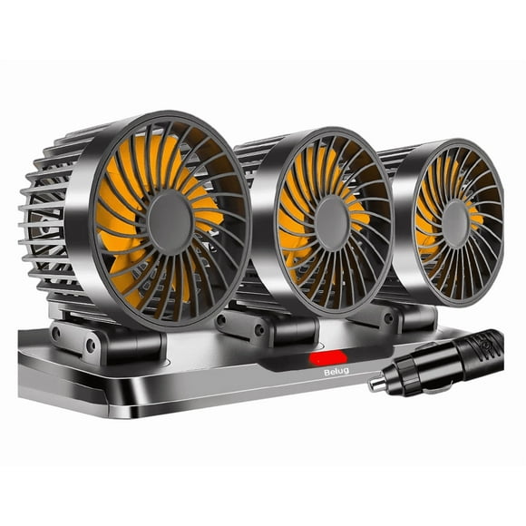 Ventilador Para Auto De 3 Cabezas Ajustables Portátil 12/24v Belug, Negro con aspas naranjas