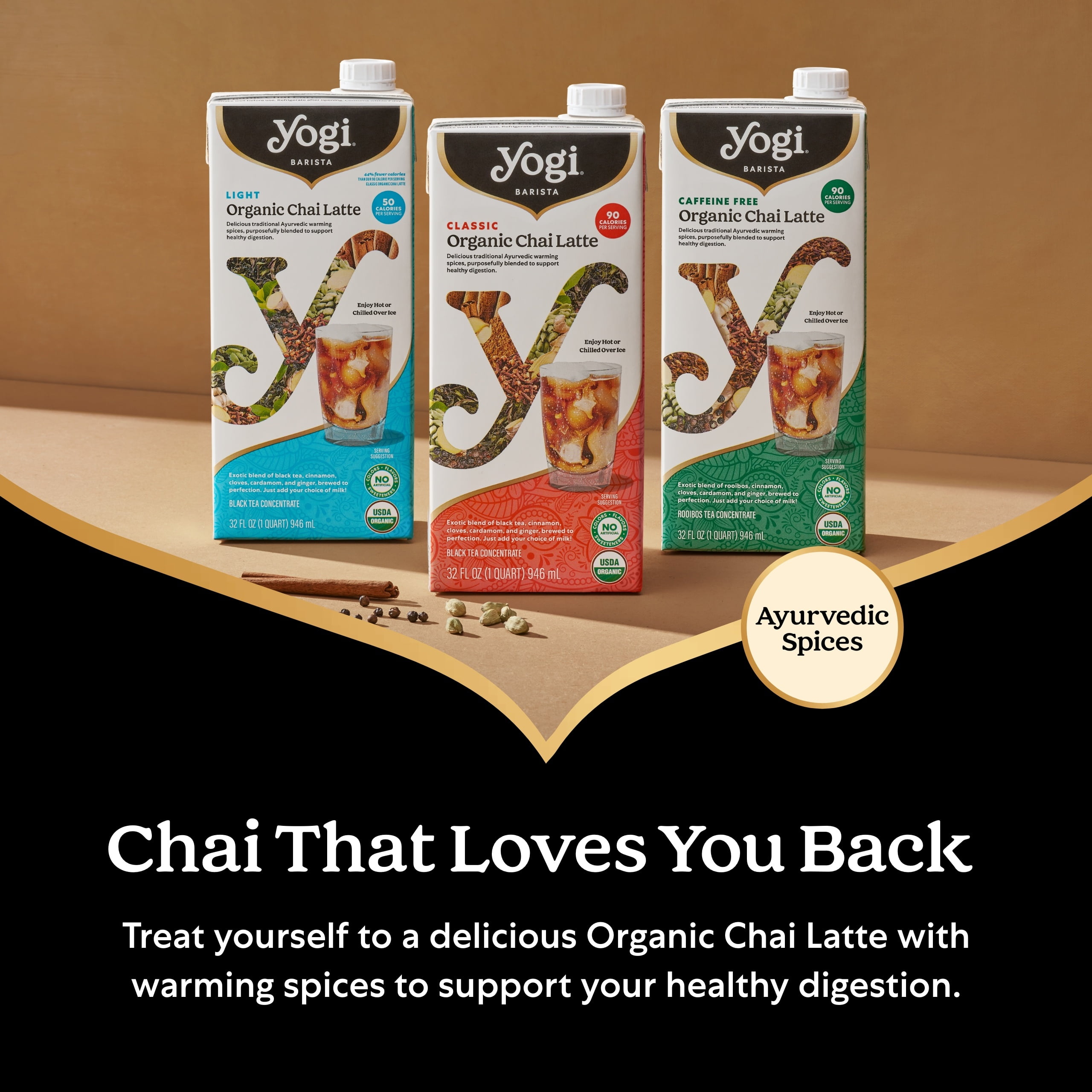 (2 pack) Yogi Barista Light Organic Chai Latte, Black Tea Concentrate, 32 fl oz Carton
