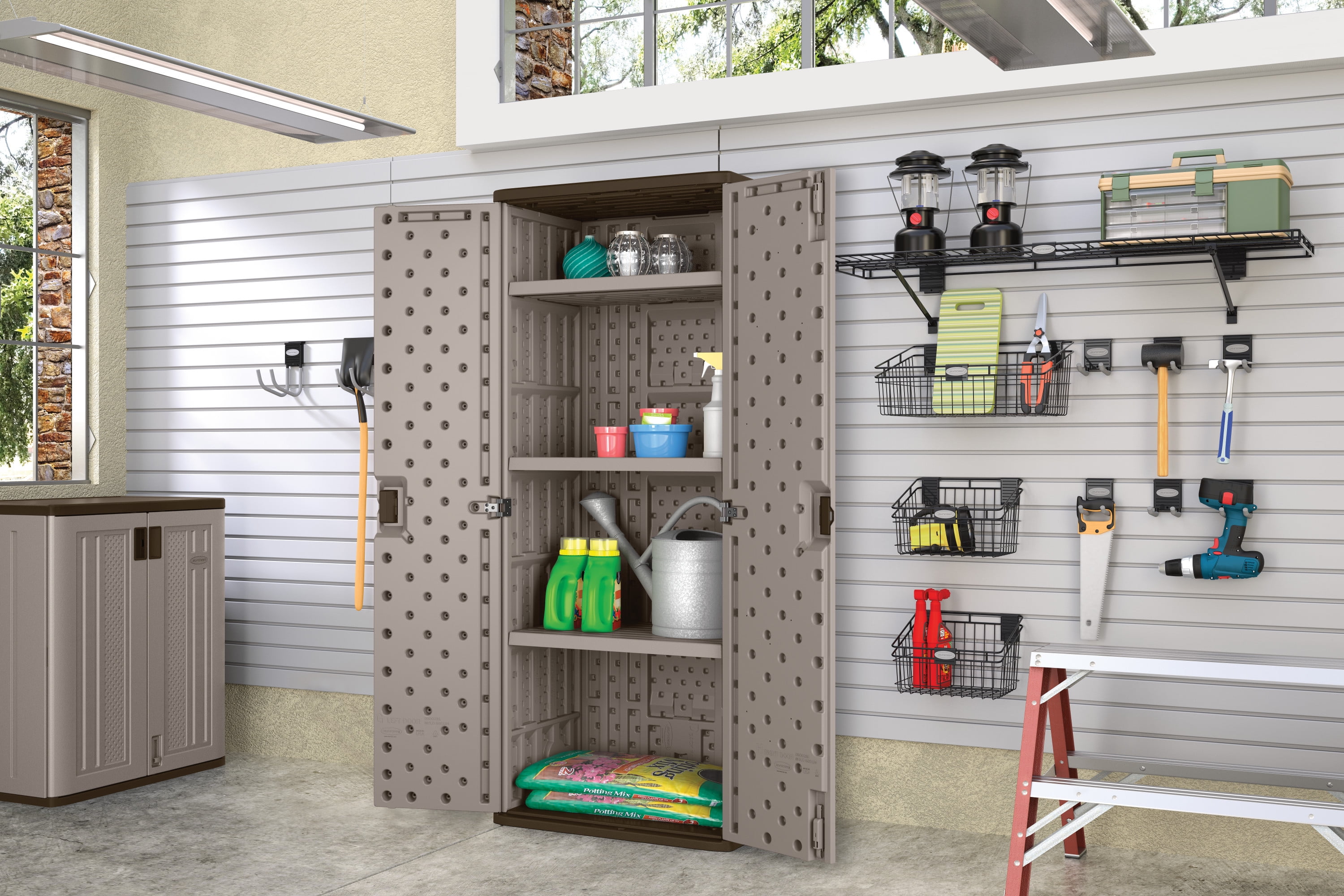 Suncast Tall Resin Storage Cabinet Locker Platinum Bmc7200 Suncast Tall Resin Storage Cabinet Locker Platinum Bmc7200