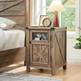thumbnail image 2 of T4TREAM Farmhouse 18'' Nightstand with Charging Station for Living Room, End Table with Barn Door, Side Table with 3-tier Storage, Light Brown, 2 of 7