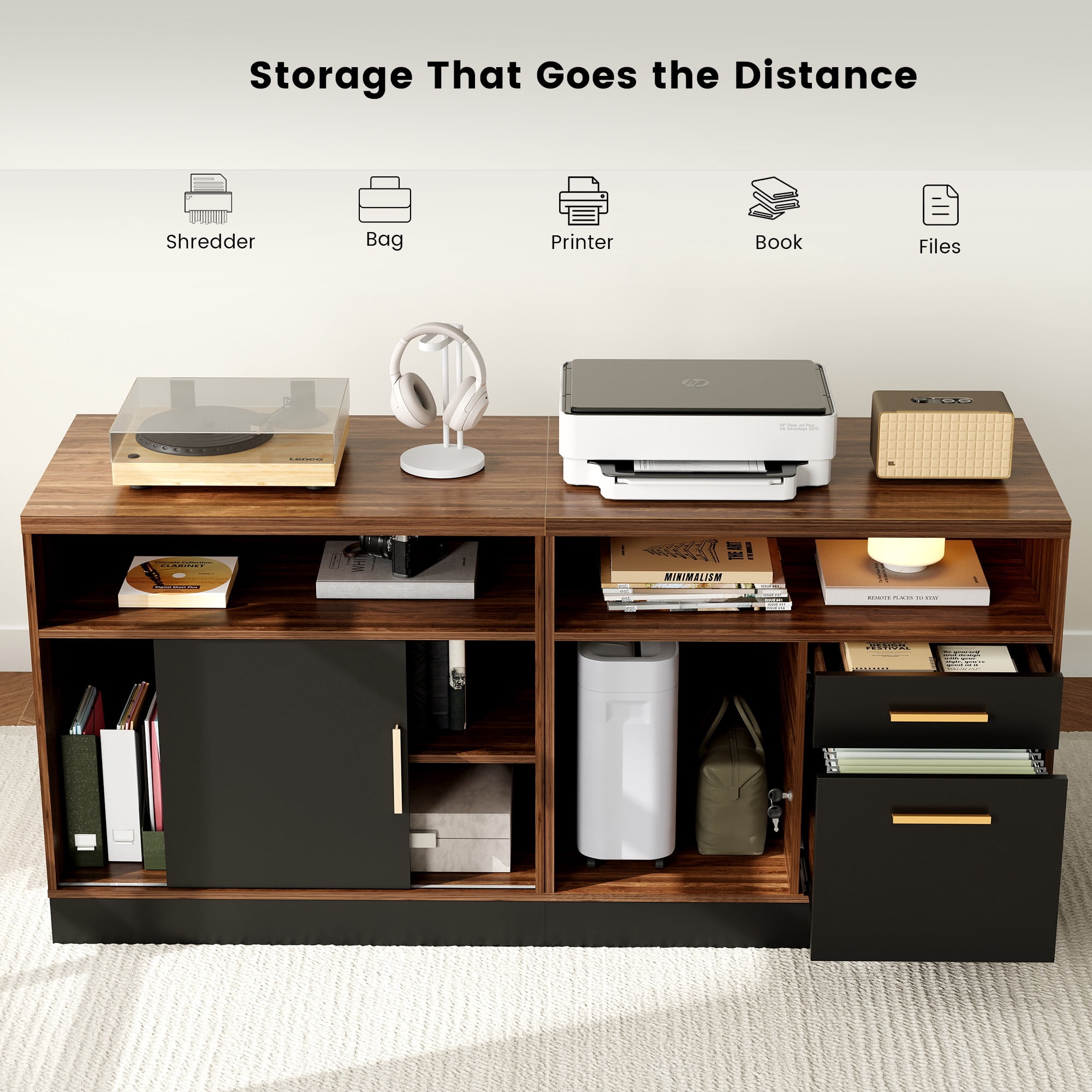 ModernMate 67" L Shaped Standing Desk with File Cabinets, AC/USB, Electric Adjustable Height Executive Desk, Office Computer Desk for Home and Office