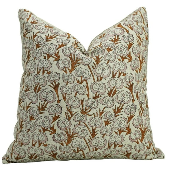 Fabdivine Indian block Printed Decorative Throw Pillowcase Pattern, handblock printed cushion cover, 18"X18",Pink, Pure Linen