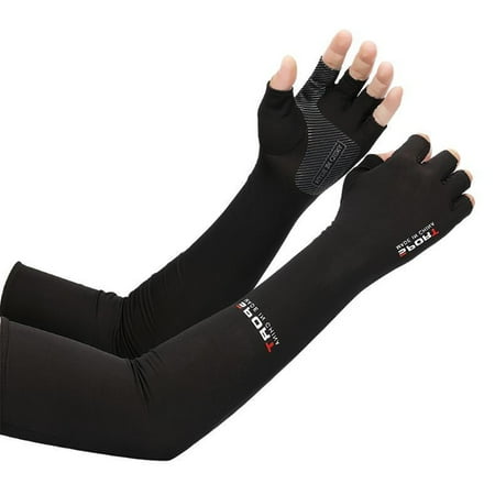 hirigin Letter/Camouflage Print Sun-Resistant Sleevelet with Half-Finger Glove
