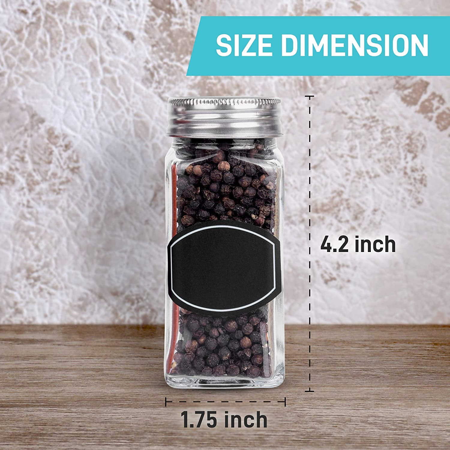 Spice Jars Bottles 4 oz 14 Square Glass Containers with 60 Chalkboard Labels 
