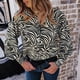 thumbnail image 3 of Blusa con estampado de cebra para mujer, cuello alto, manga larga con linterna, blusa con boton CACAGOO Blusa de mujer, 3 of 7