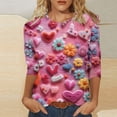 thumbnail image 1 of Qertyioot Chemise Ample à Manches 3/4 pour Femmes T-shirts Imprimés Mode Saint-Valentin Col Rond Hauts Décontractés, 1 of 5