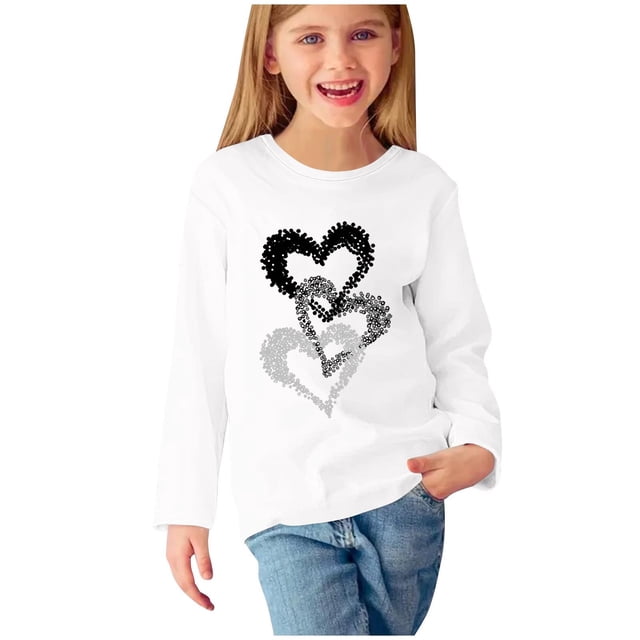 RXIRUCGD Chemises à Manches Longues pour Filles, Col Rond Mignon, Blouses Décontractées Élégantes (Blanc, Taille : 5 Ans)