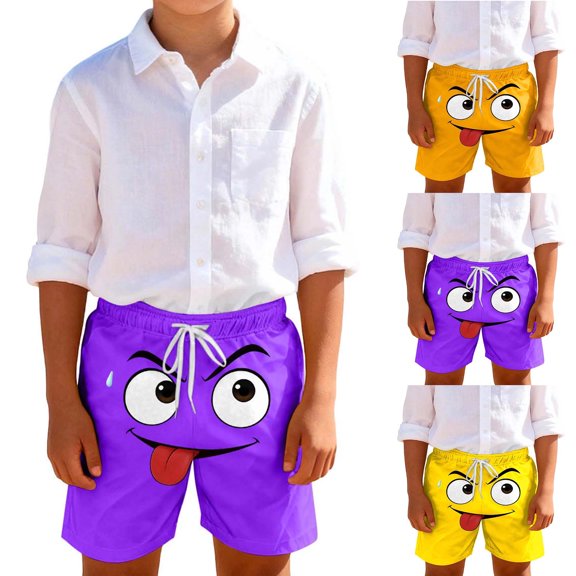 Lovzfmll Little Boy's Shorts, Funny Print Elastic Waist Pocket Shorts, Bermuda Casual Outfits for 5-6 Years