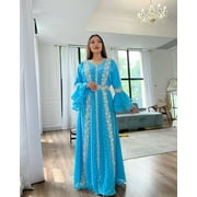 FIROZI COLOR HANDCRAFTED ZARI WORK STITCHED GEORGETTE KAFTAN PARTY DRESS