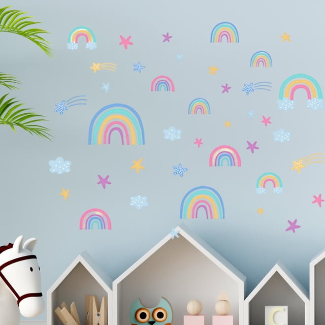 Pegatinas De Pared Con Estrellas Y Nubes De Arcoíris Que Brillan En La Oscuridad Para La Sala De Estar Y La Sala De Juegos