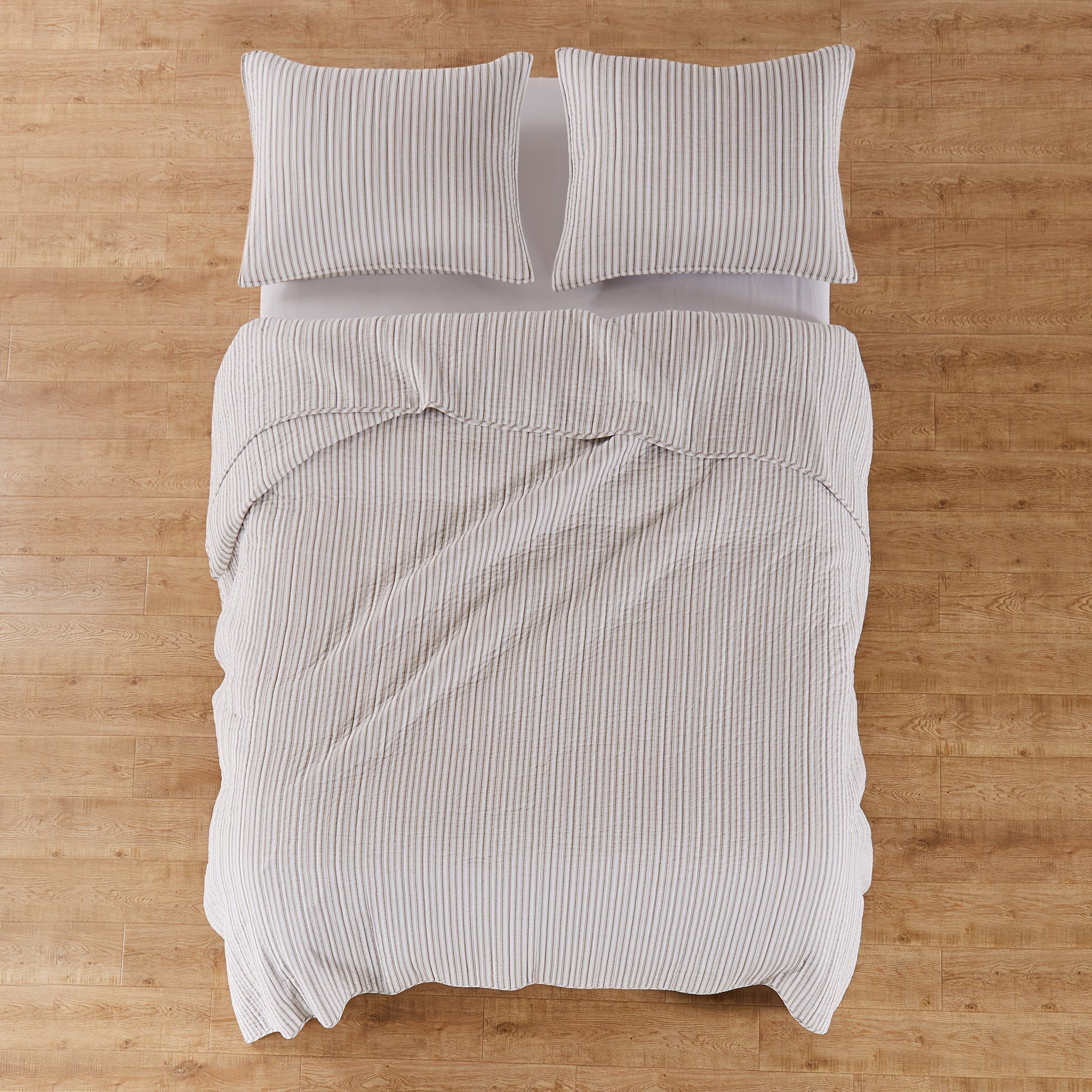 Levtex Home - Tobago Stripe Taupe Quilt Set - King Quilt + Two King Pillow Shams - White, Taupe - Quilt Size (106x92in.) and Pillow Sham Size (36x20in. ) - Reversible - Cotton Fabric