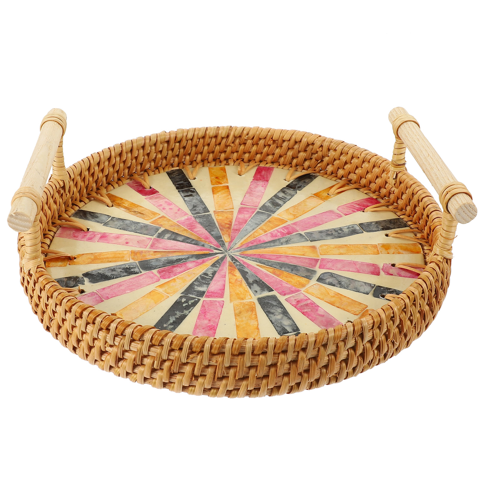 NUOLUX Round Woven Tray Storage Basket With Handle Fruit Bread Serving