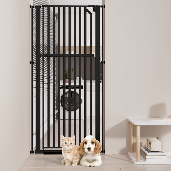 YUFU 63" Extra Tall Pet Door for Door Way, 30"-33"/30"-37" Adjustable Wide One-Handed Operation Tall Pet Gate for Dogs Cats, 30"-33" Black