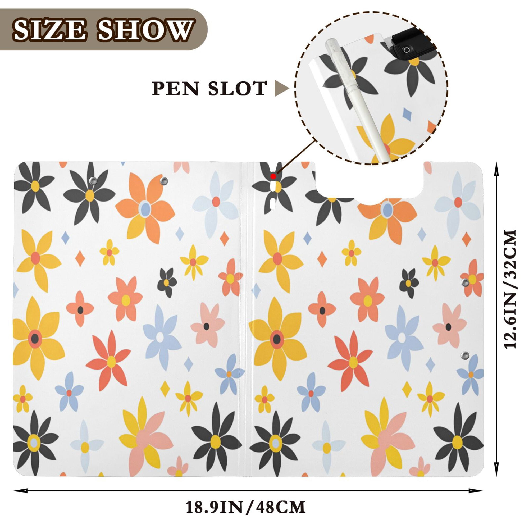 FORMRS A4 Clipboard Folder with Pen Holder Horizontal Foldable School Office Binder, Colorful Retro Floral