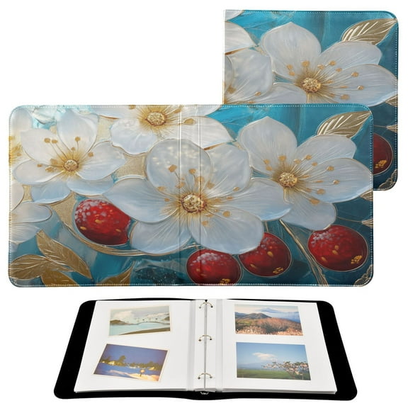 BZSMCE Photo Album Book Scrapbooking Glass Flowers with Gold Accents Printed Picture Album
