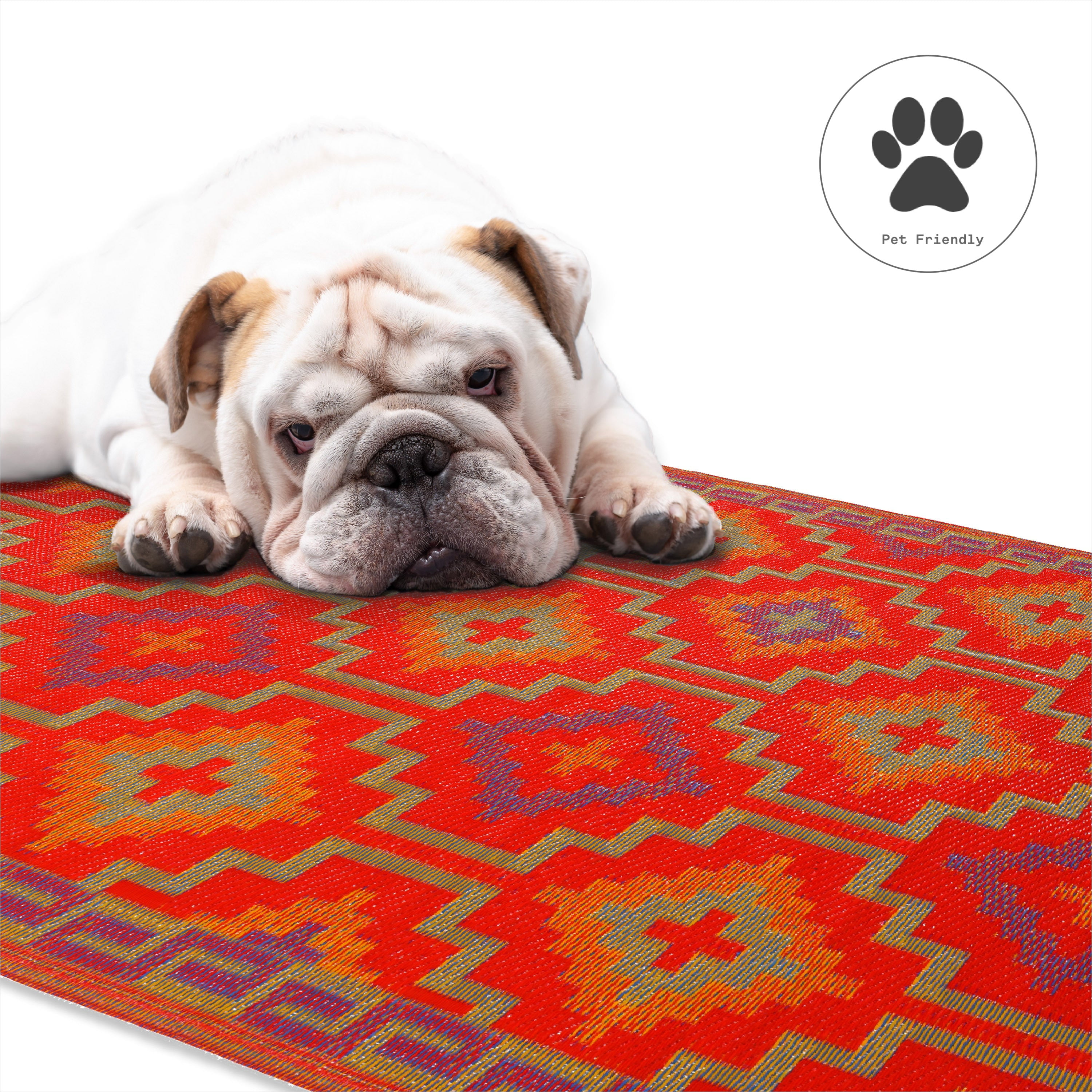 Fab Habitat Outdoor Rug - Waterproof, Fade Resistant, Crease-Free - Premium Recycled Plastic - Vintage Boho Kilim - Large Patio, Deck, Sunroom, Camping, RV - Lhasa - Orange & Violet - 8 x10 ft