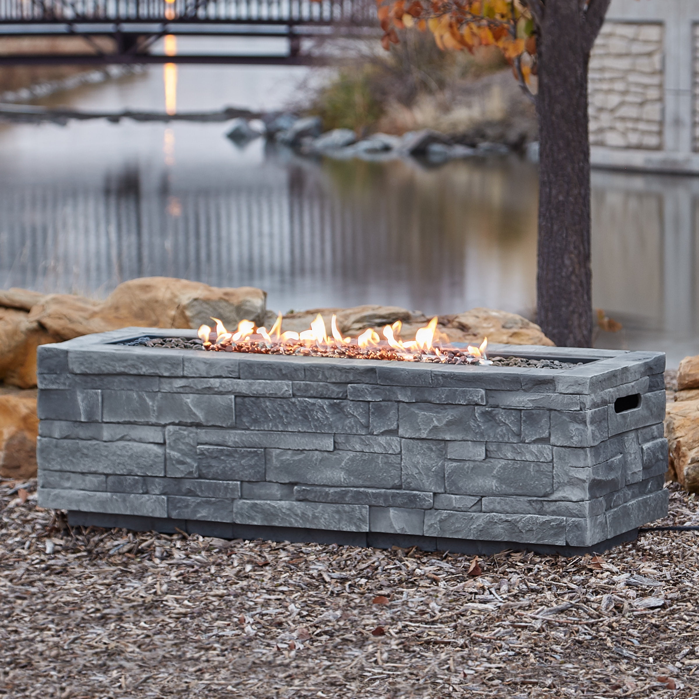 Gray Ledgestone Rectangle Propane Fire, Outdoor Natural Gas Fire Pit Kits