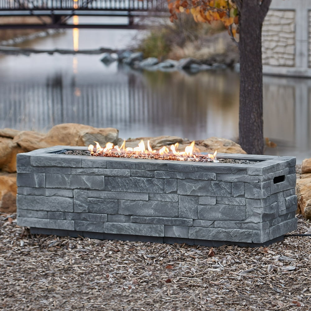 Gray Ledgestone Rectangle Propane Fire Table in Gray Ledgestone with