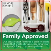 Mindful Design Pizza Cutter Wheel - Dishwasher Safe with Blade Cover - Green