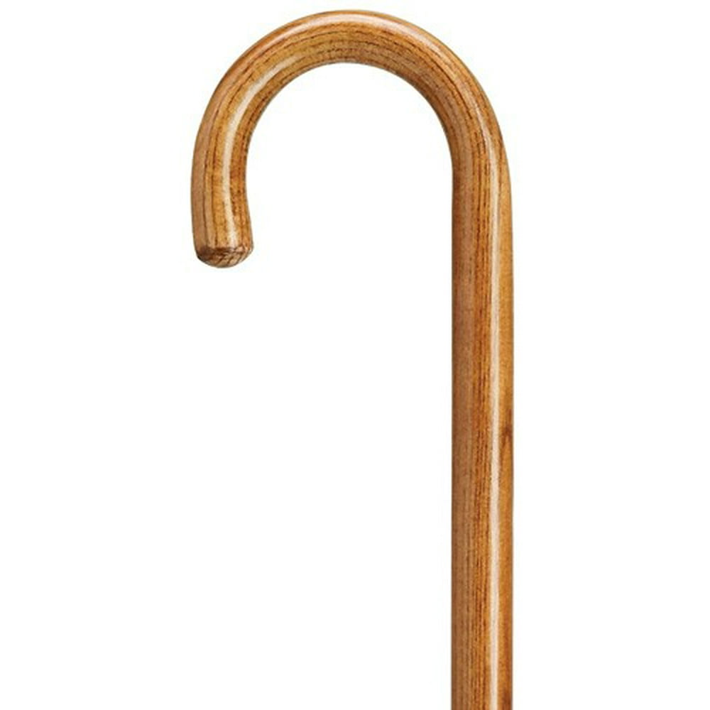 Walking Cane Round Nose Crook Handle Hardwood Tan Stain 1" Wood Cane