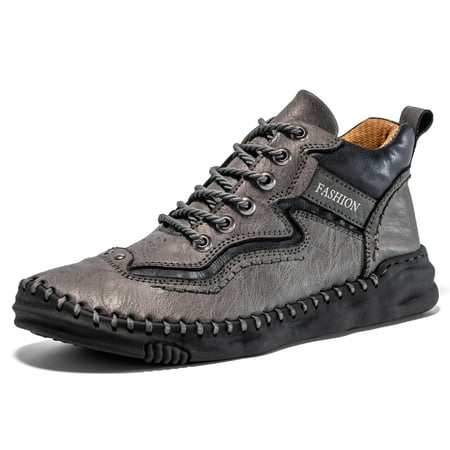 

LASUDRAA Mens Leather Shoes Ankle Chukka Boots Slip On Lightweight Loafers Mid top Walking Driving Shoes