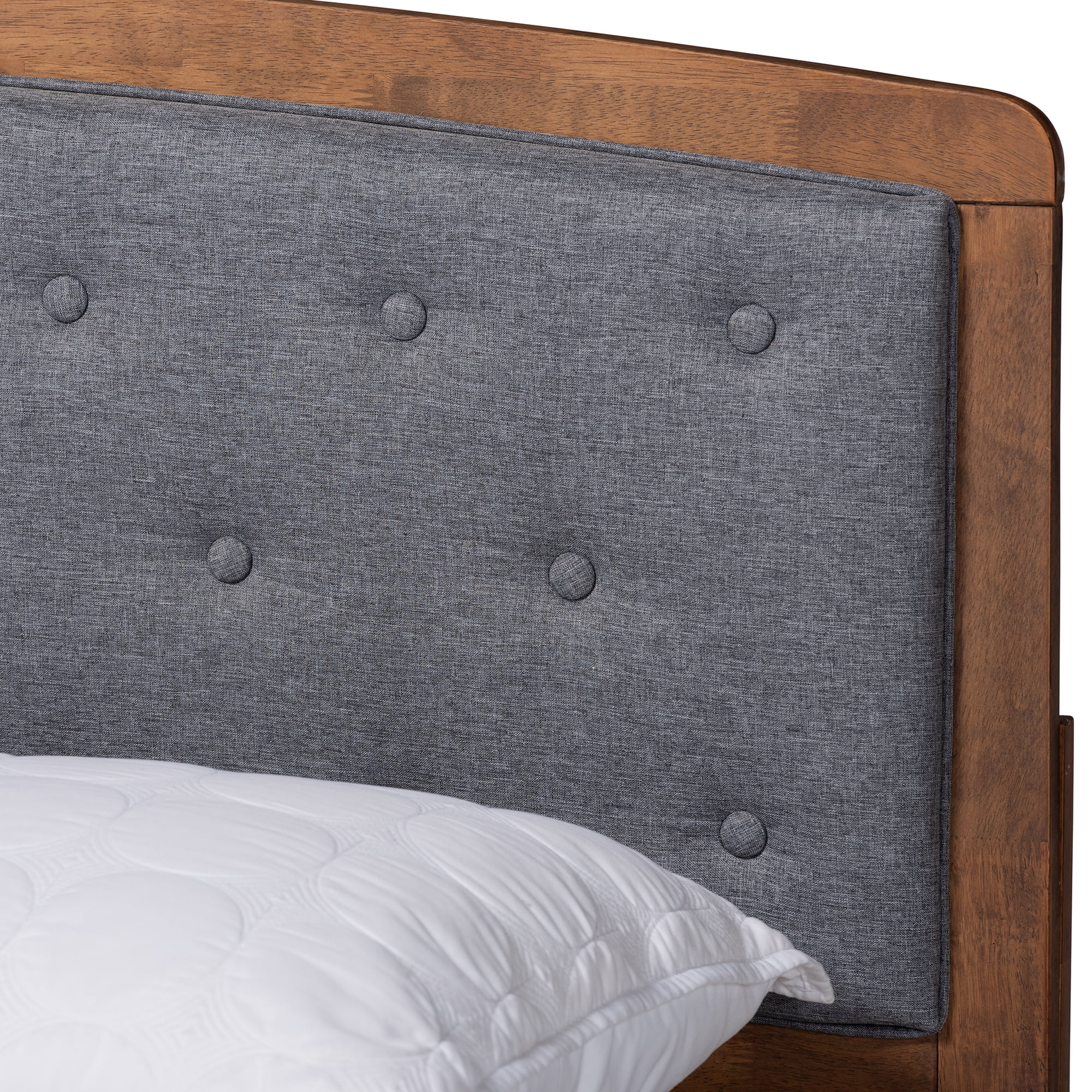 Baxton Studio Ratana Mid-Century Modern Transitional Grey Fabric Upholstered and Walnut Brown Finished Wood, King Size Platform Bed