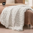 thumbnail image 5 of EVERGRACE Luxurious Soft Faux Rabbit Fur Throw Blanket, Cozy Fuzzy Plush Warm Throws for Couch Bed Sofa Chair Home Decor, Ruched Bubble Fluffy Blanket with Reversible Velvet, 50"" x 60"", Ivory White, 5 of 8