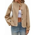 thumbnail image 3 of Women Casual Pea Coat Wool Short Jacket Fall Button Down Woolen Coat Crop Peacoat Camel Color L, 3 of 8