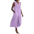 thumbnail image 2 of CHUANK Robes pour Femmes en Liquidation à Moins de 5,00 $ Robe Maxi Blanche pour Femmes Uni Col en V Sans Manches Robe à Boutons Coton Lin Longues Robes d'Été pour Femmes, 2 of 5