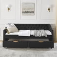 thumbnail image 5 of Harper & Bright Designs Twin Size Upholstered Daybed with Storage Drawers, Tufted Sofa Bed Frame with Waved Shape Arms for Living Room and Bedroom, Black, 5 of 15
