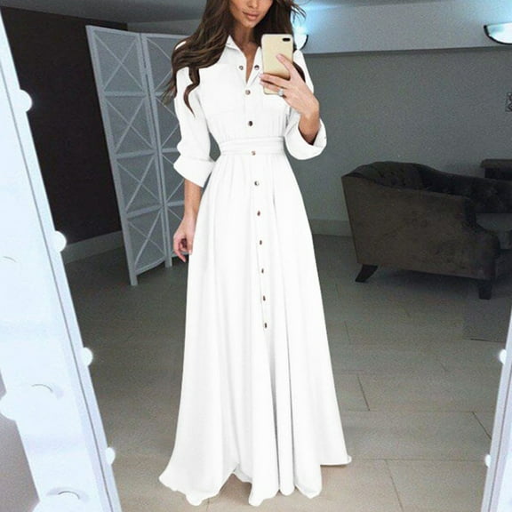 Homenesgenics Dresses for Women Fashion Sexy Long Sleeve Solid Dress Buttons Party Bandage Dress