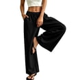 thumbnail image 4 of VEKDONE Womens Cotton Wide Leg Pants Casual Flowy Drawstring High Waist Palazzo Pants Summer Loose Fit Comfy Straight Trousers with Pockets Black S, 4 of 9