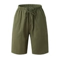 thumbnail image 3 of HOOMEUMY Men's Summer Linen Cotton Shorts Drawstring Elastic Waist Solid Color Loose Fit Beach Shorts with Pockets Army Green M, 3 of 8