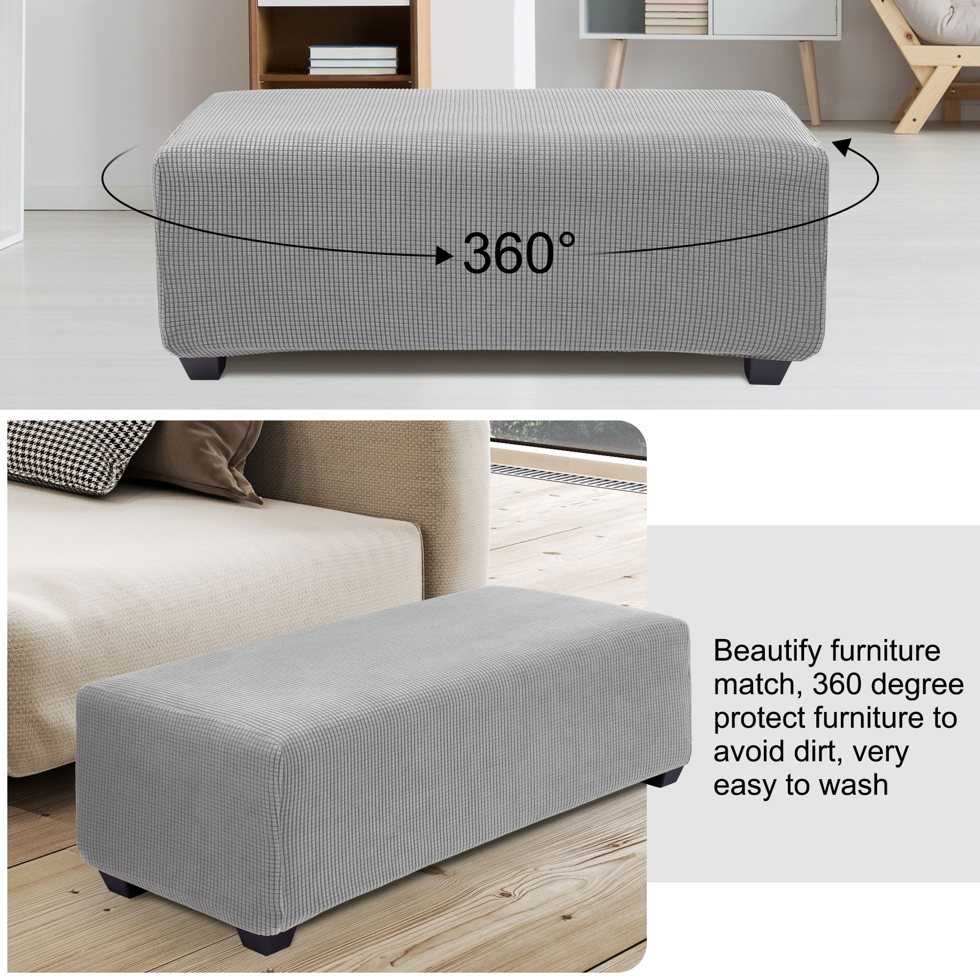 Unique Bargains Stretch Ottoman Cover Slipcover Furniture Covers Light Gray Large