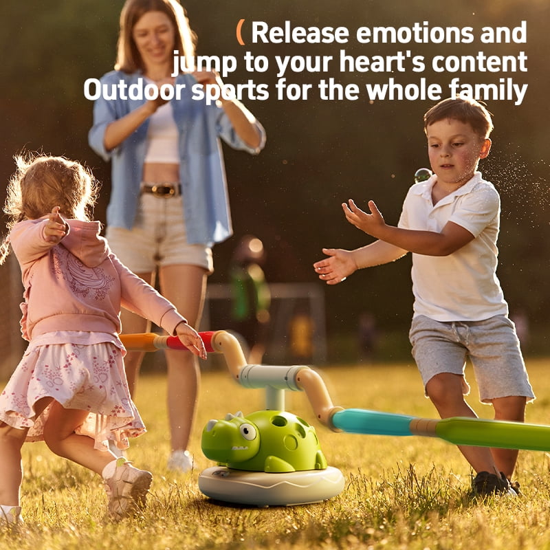3-in-1 Dinosaur Musical Jumping Game, Toss Ring and Rocket Launcher with Remote Control, Kids Outdoor Indoor Toy Ages 3-8, No Battery