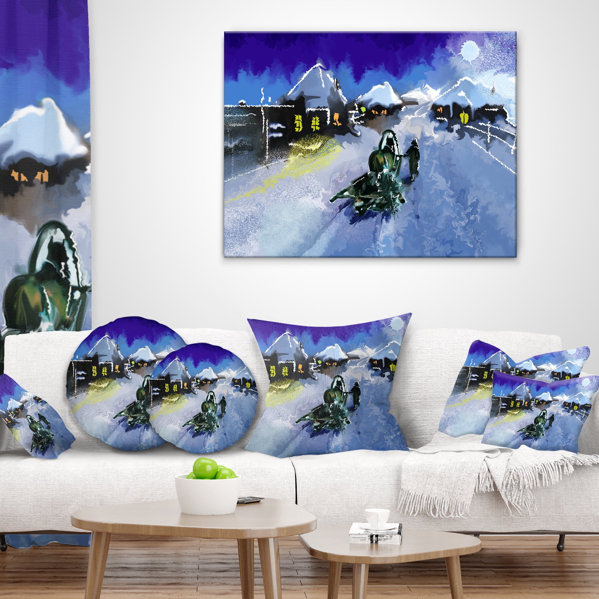 Designart Winter Road and Night Sky - Landscape Printed Throw Pillow - 12x20