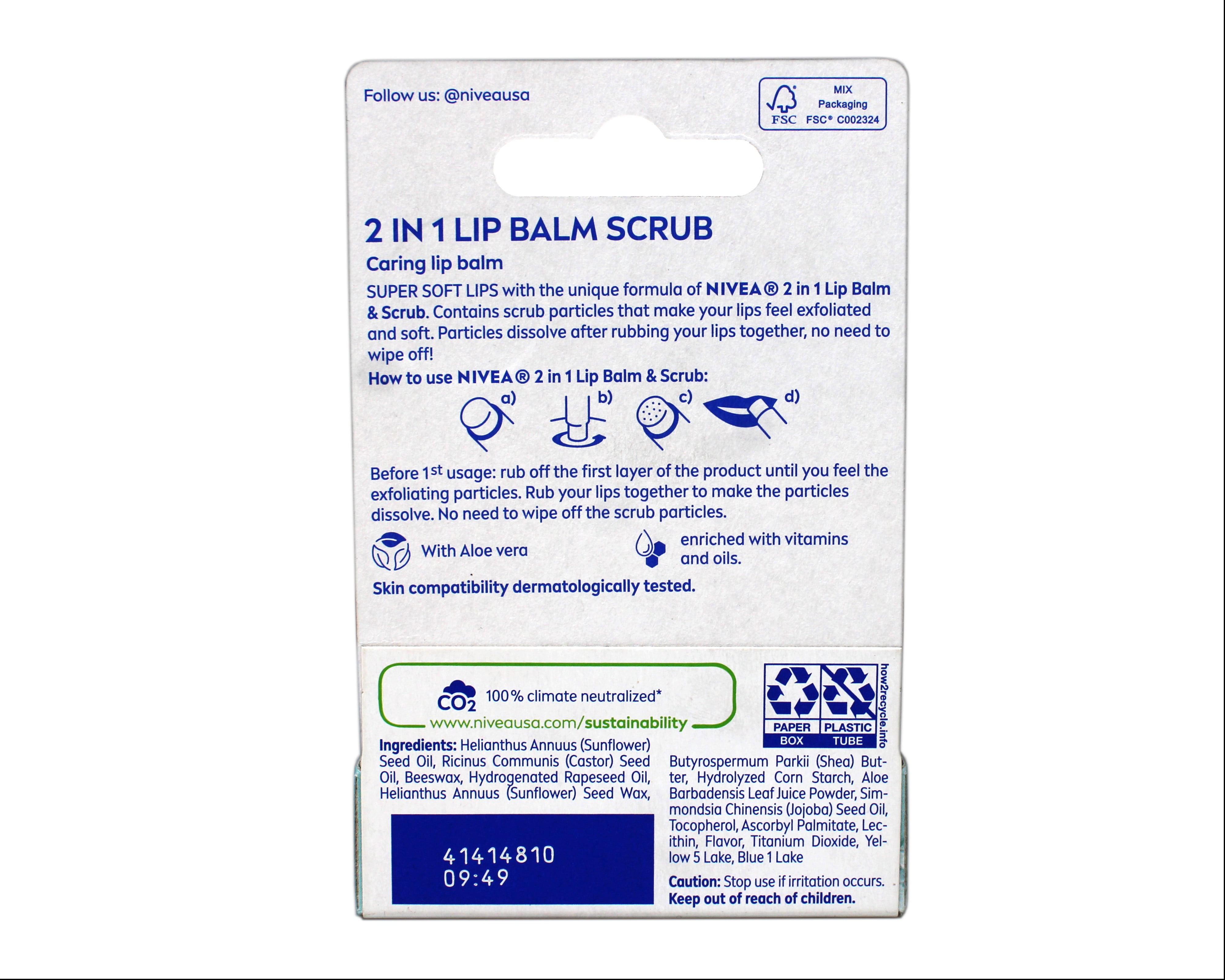 4 Pack - Nivea 2in1 Lip Balm & Scrub Super Soft Lips, Aloe Vera + Vitamin E, 0.17 oz (4.8 g)
