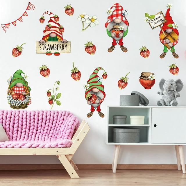 WHEANG Stickers Cute Strawberry Dwarf Wallpaper Children's Room Bedroom Window Sticker Background Decoration Sticker Self Adhesive
