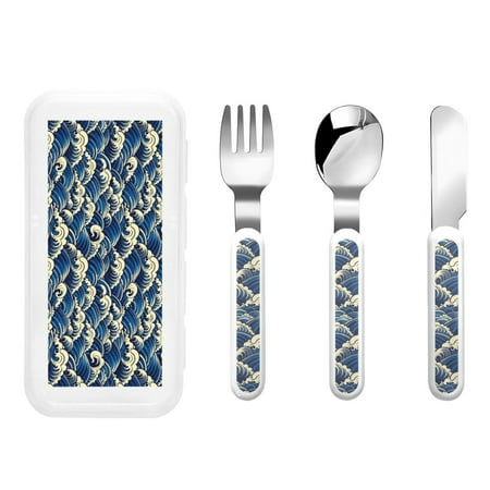 

Salouo Japanese Water Wave Pattern 3 Pieces Toddler Utensils Kids Silverware Set Stainless Steel Utensils for Kids Children Safe Spoons Forks & Knife Dishwasher Safe